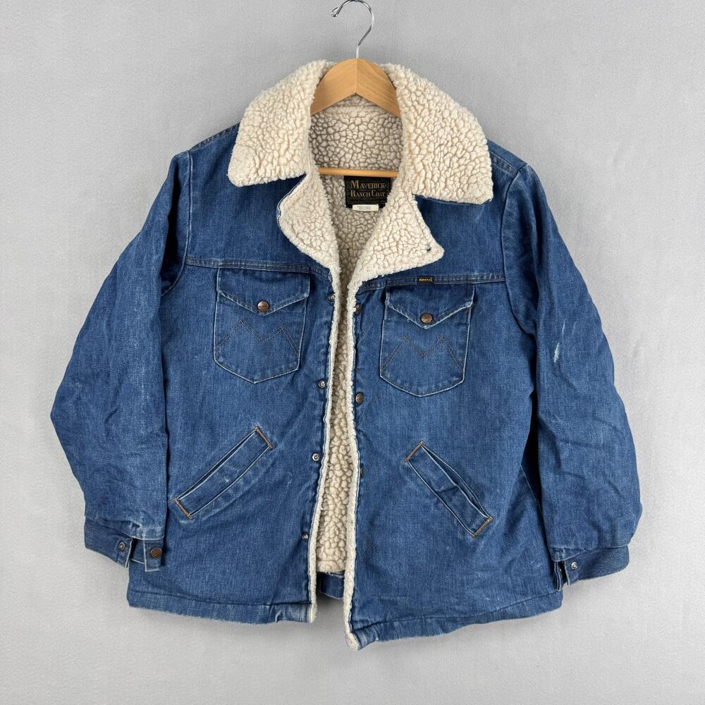 Vintage Maverick Coat Mens Large Blue Denim Sherpa Lined Ranch Parka Western USA